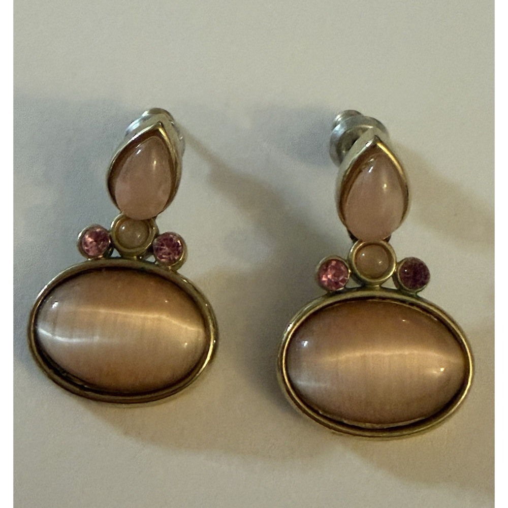 Rare Pink Cat Eye Drop Earrings with a Fashion Alloy Base Metal Vintage